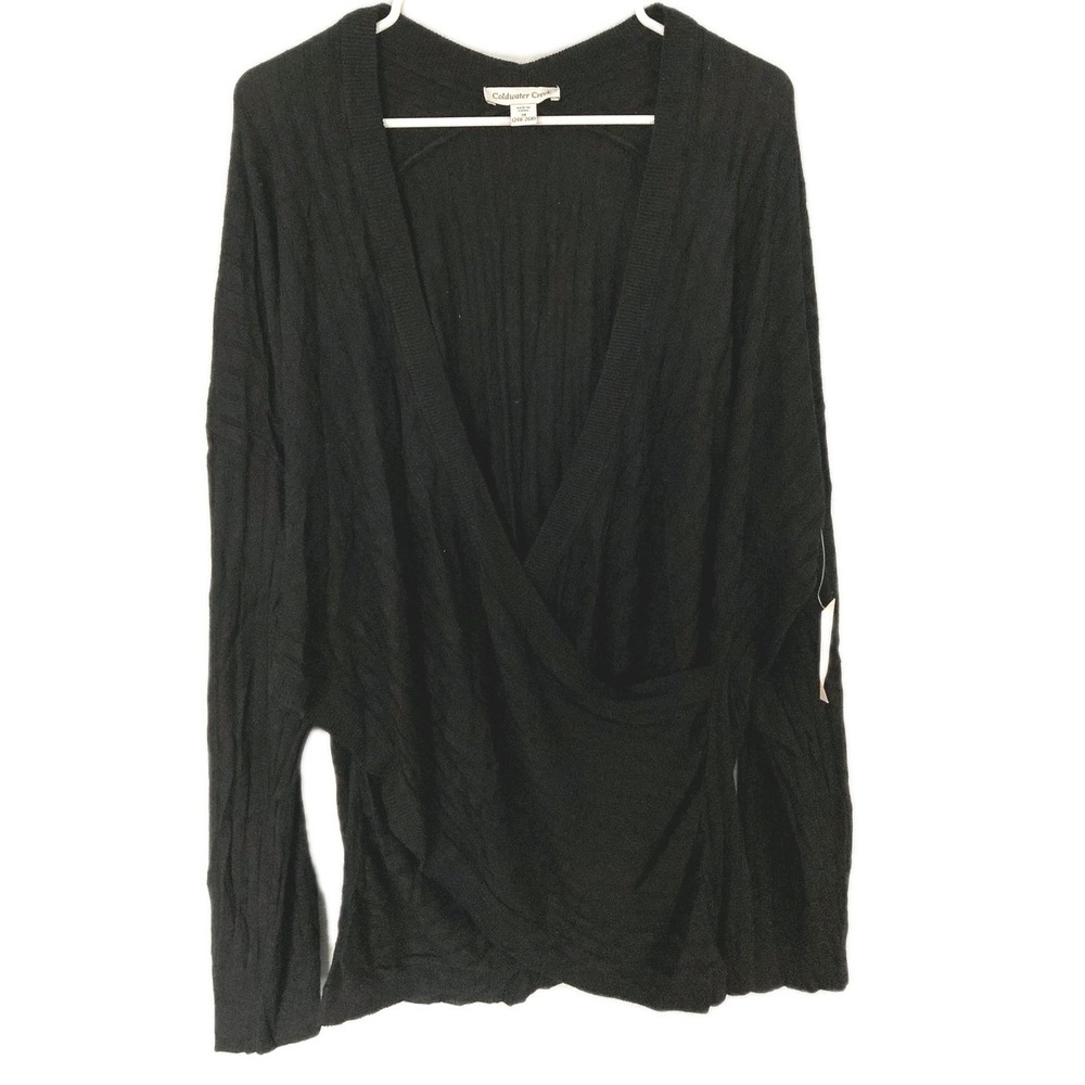 Coldwater Creek Sweater Women 3X Blk Wrap Vneck Raglan Lightweight Wool Blnd NWT